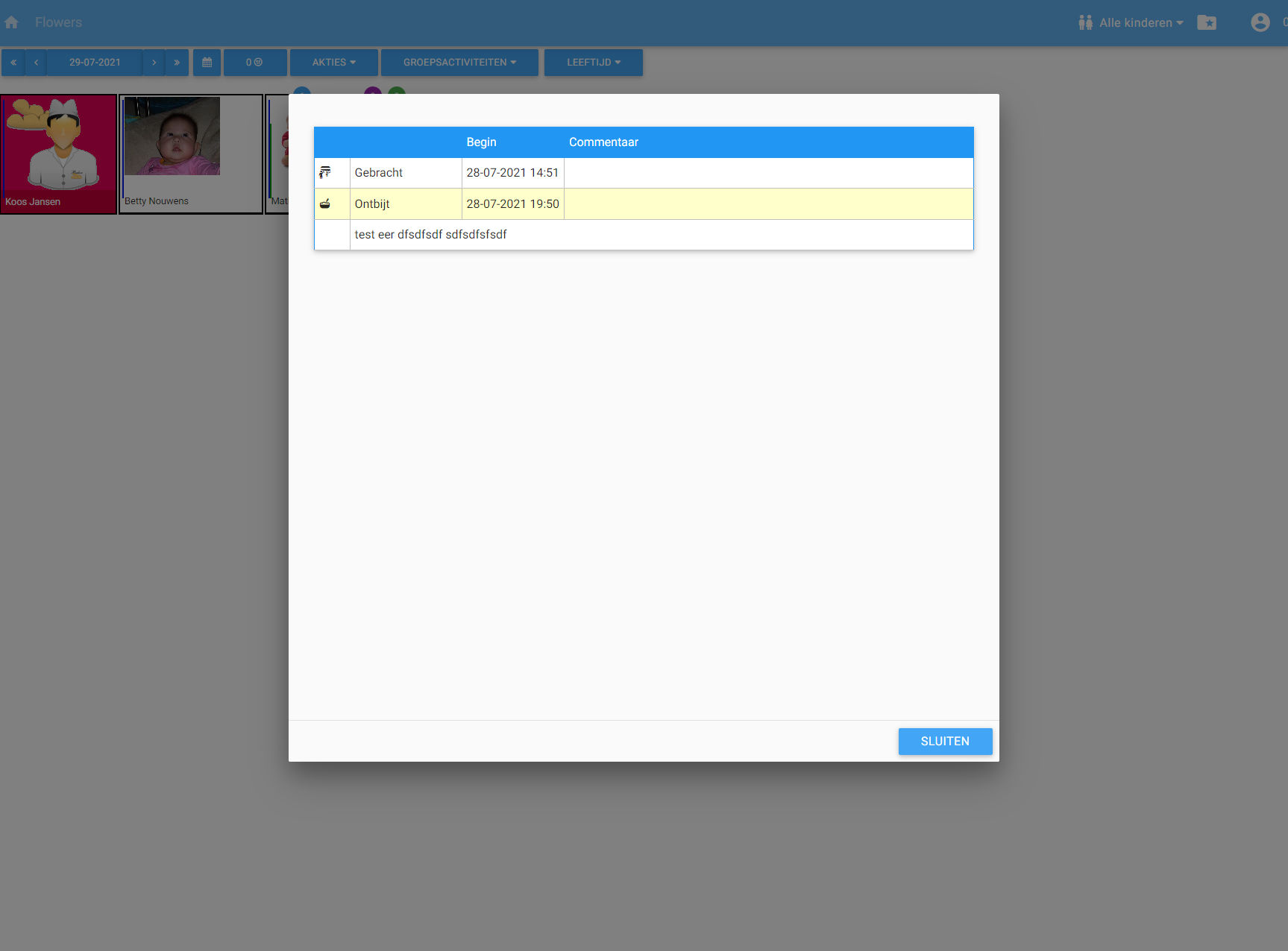 Vorig dag verslag inzien